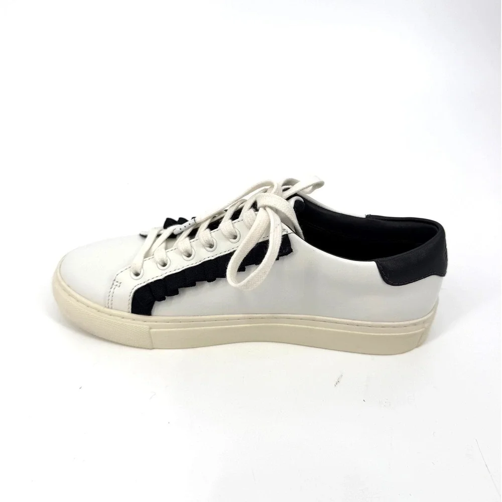 Tory Sport Ruffle Sneaker Womens 7M White Navy Leather Low Top Tennis Shoe